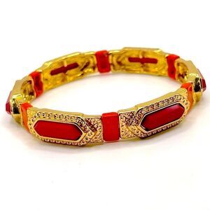 *3/$20* Vintage look gold tone, orange, and deep bright pink bracelet